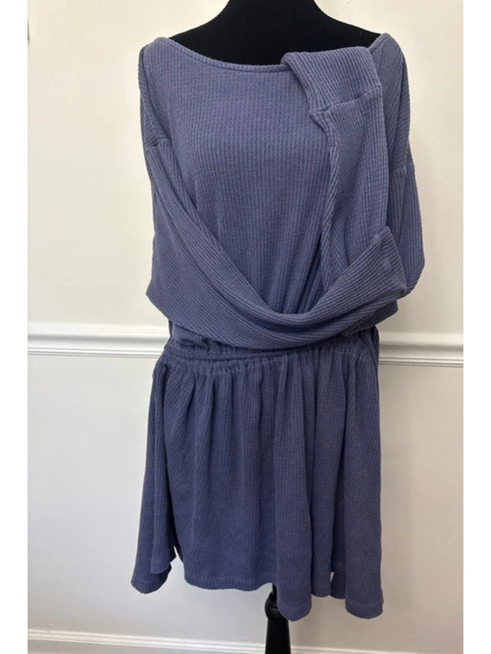 Free People Blue Waffle Knit Long-Sleeve Tunic Dress Size Large NWT
